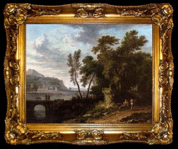 framed  Jan van Huijsum Landscape with Ruin and Bridge, ta009-2
